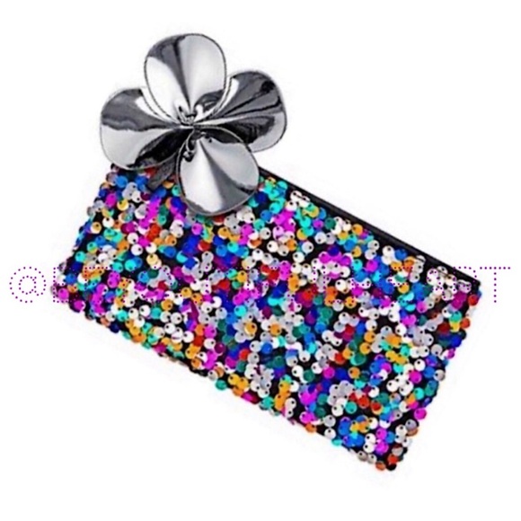 MAC Cosmetics Shiny Pretty Things Makeup Bag with Rainbow Sequins and Flower - Picture 4 of 10